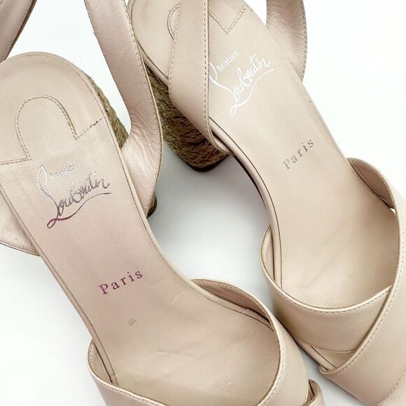 CHRISTIAN LOUBOUTIN Mariza Espadrille Block Heels Size 40 US 9.5 Beige Nude - Picture 9 of 13